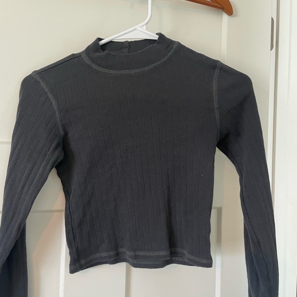 American Eagle Charcoal Ribbed Long Sleeve Top